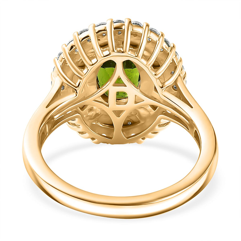 D'Joy Natural Chrome Diopside & White Zircon Ring in 18K Vermeil Yellow Gold Plated Sterling Silver 2.12 Ct.