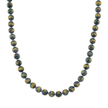 Natural Type A Olmec Jadeite Jade Engraved Necklace (Size - 20) with Gold Overlay Sterling Silver Magnetic Clasp 510.00 Ct. 8311153 1