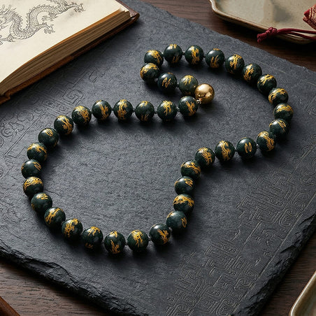 Natural Type A Olmec Jadeite Jade Engraved Necklace (Size - 20) with Gold Overlay Sterling Silver Magnetic Clasp 510.00 Ct. 8311153 2