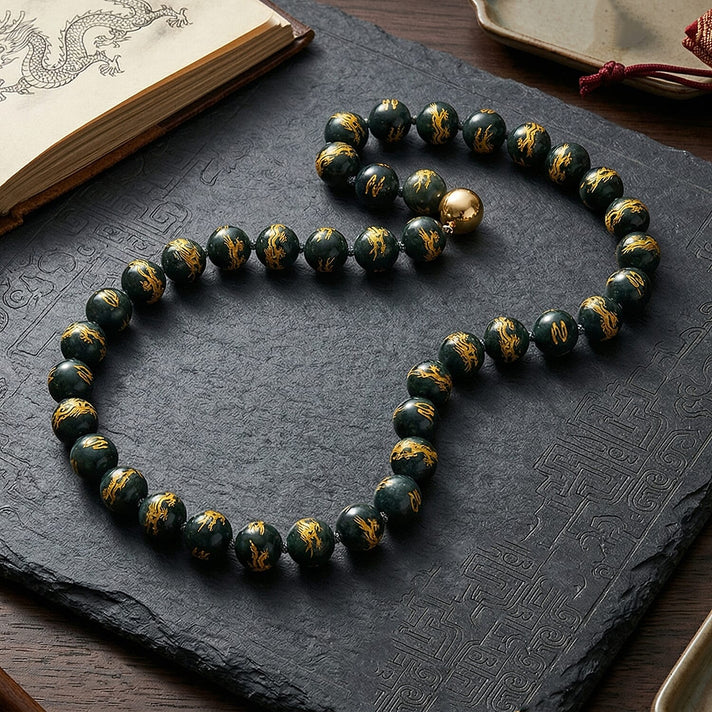 Natural Type A Olmec Jadeite Jade Engraved Necklace (Size - 20) with Gold Overlay Sterling Silver Magnetic Clasp 510.00 Ct. 8311153 2