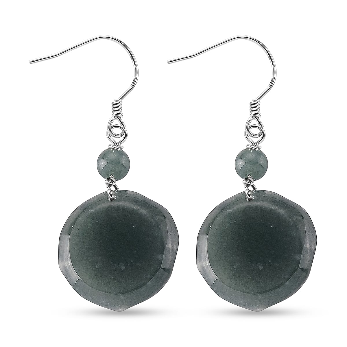D'Joy - Natural Jade Floral Earring with Hook in Rhodium Overlay Sterling Silver 24.00 Ct. V32520344 3