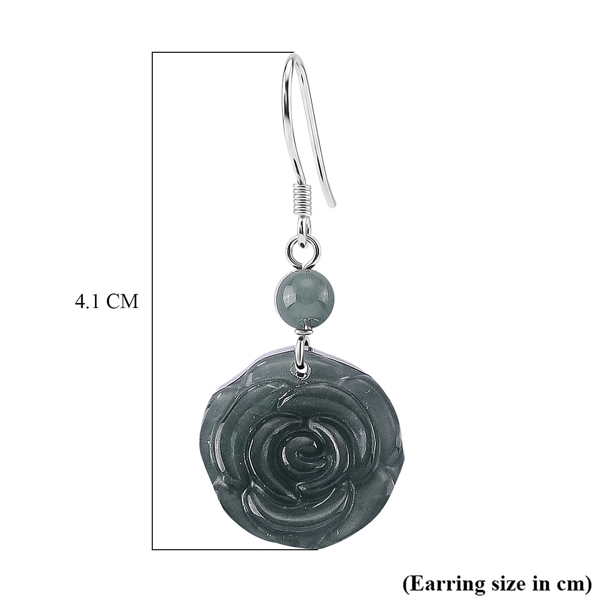 D'Joy - Natural Jade Floral Earring with Hook in Rhodium Overlay Sterling Silver 24.00 Ct. V32520344 2