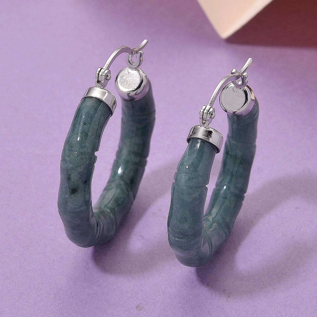 D'Joy Natural Type A Jadeite Beads Earring in Rhodium Overlay Sterling Silver 20.00 Ct. 8312722 2