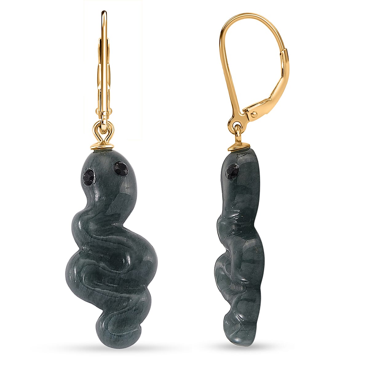 Natural Type A Jadeite &amp; Black Spinel  Earring in Yellow Gold Plated Sterling Silver 14.50 Ct. 8312711 0