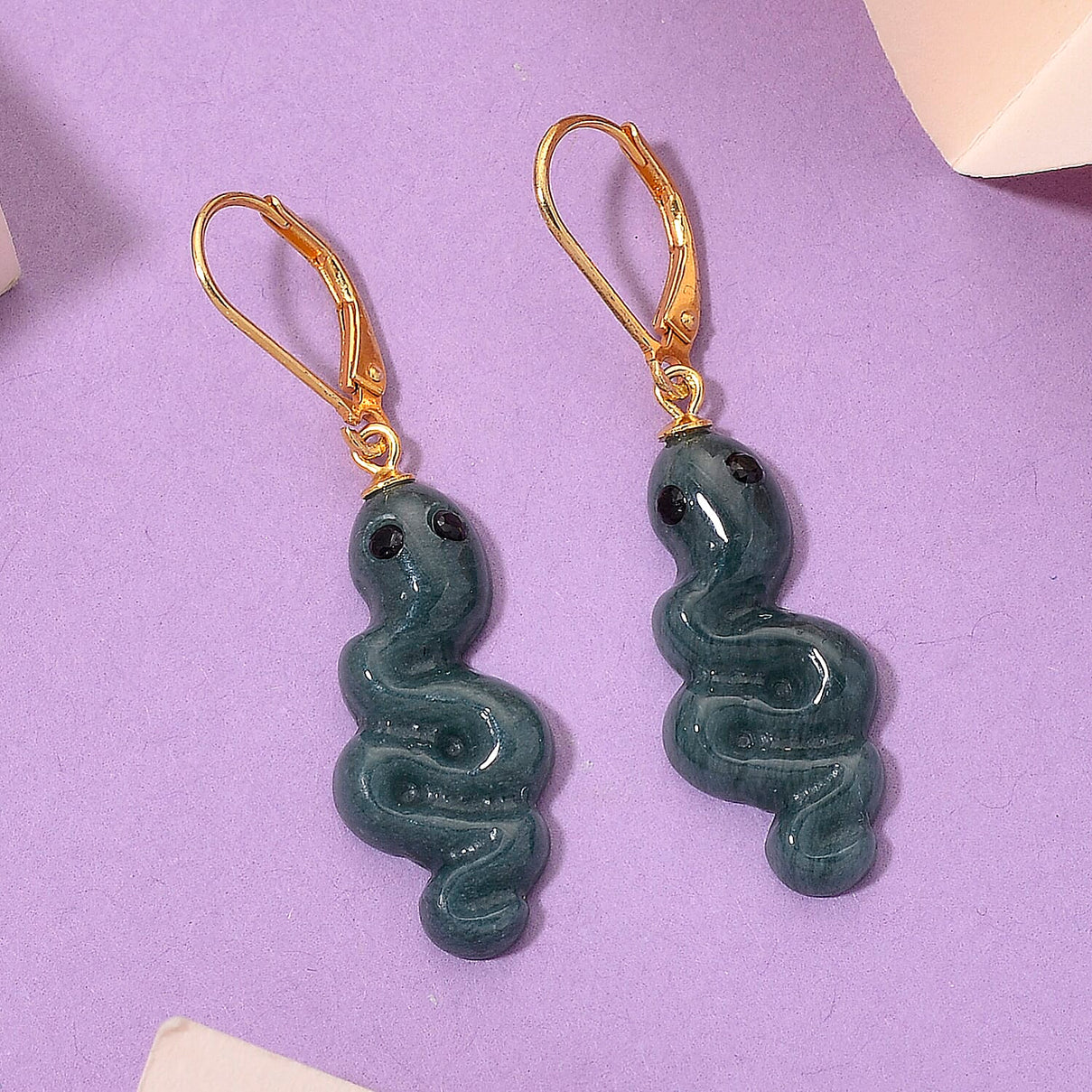 Natural Type A Jadeite &amp; Black Spinel  Earring in Yellow Gold Plated Sterling Silver 14.50 Ct. 8312711 2
