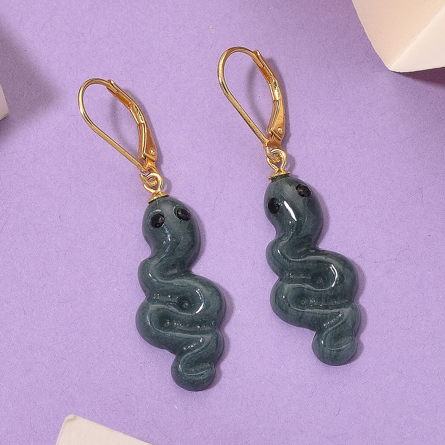 Natural Type A Jadeite &amp; Black Spinel  Earring in Yellow Gold Plated Sterling Silver 14.50 Ct. 8312711 2