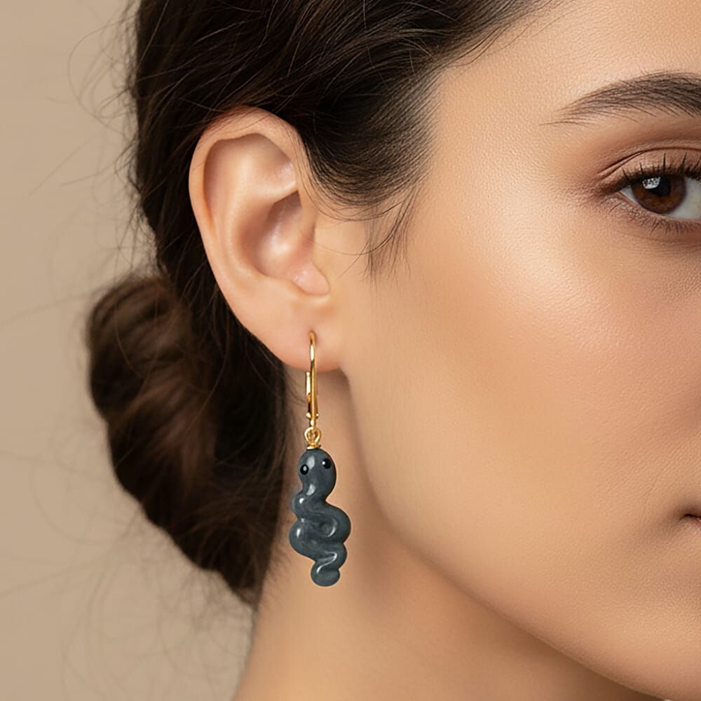 Natural Type A Jadeite &amp; Black Spinel  Earring in Yellow Gold Plated Sterling Silver 14.50 Ct. 8312711 3