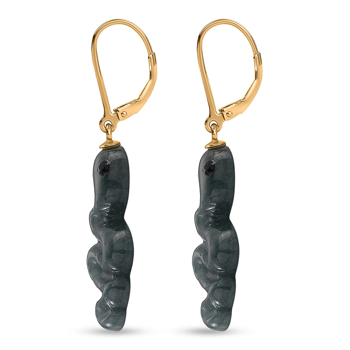 Natural Type A Jadeite &amp; Black Spinel  Earring in Yellow Gold Plated Sterling Silver 14.50 Ct. 8312711 4