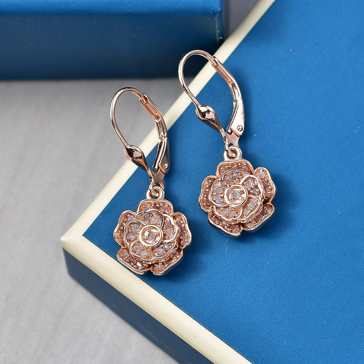 D'Joy Natural Pink Diamond Cluster Earring with Lever Back in 18K Vermeil Rose Gold Plated Sterling Silver 8484469 3