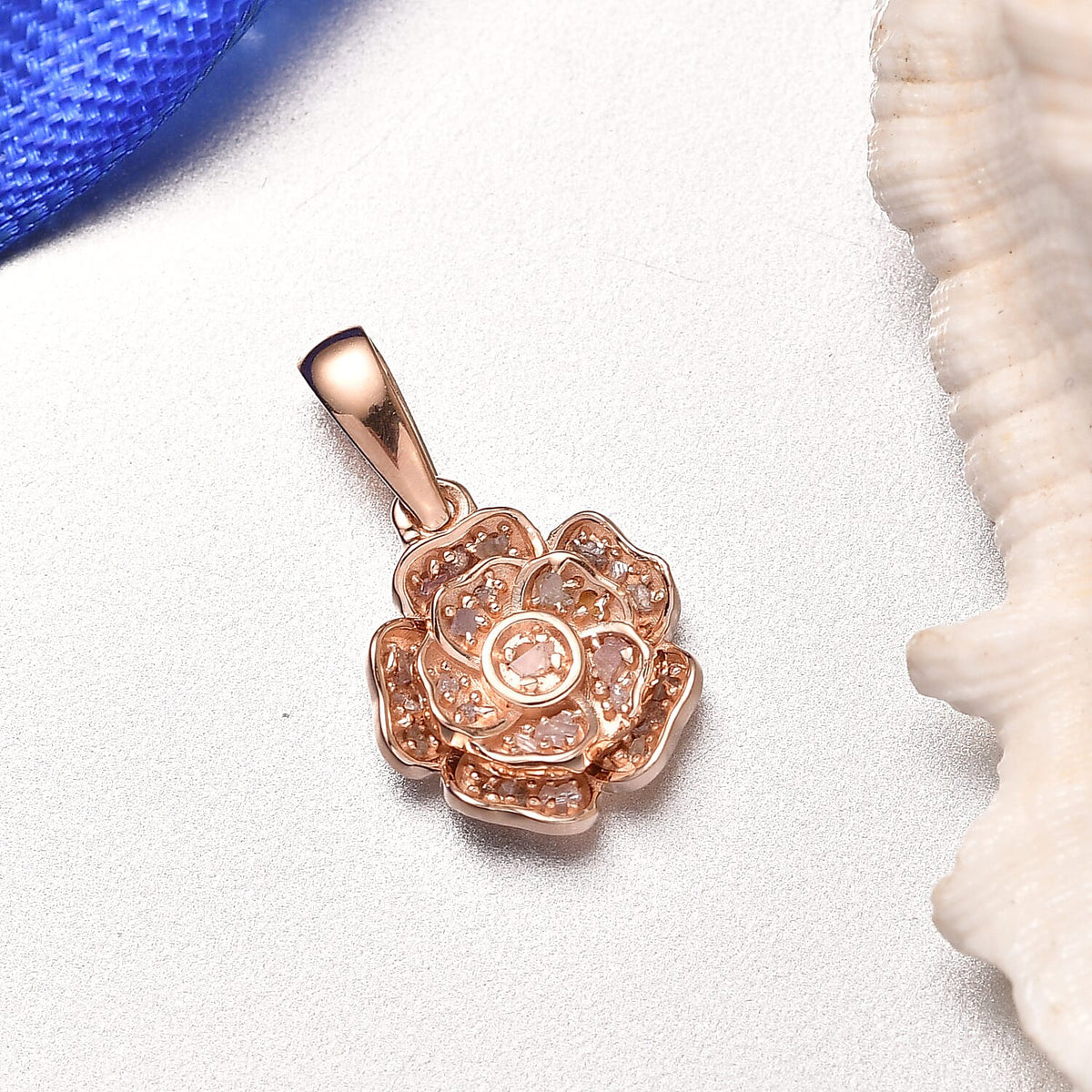D'Joy Natural Pink Diamond Floral Pendant in 18K Vermeil Rose Gold Plated Sterling Silver V32515227 2