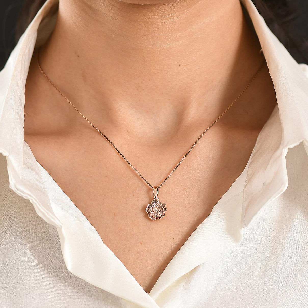 D'Joy Natural Pink Diamond Floral Pendant in 18K Vermeil Rose Gold Plated Sterling Silver V32515227 3