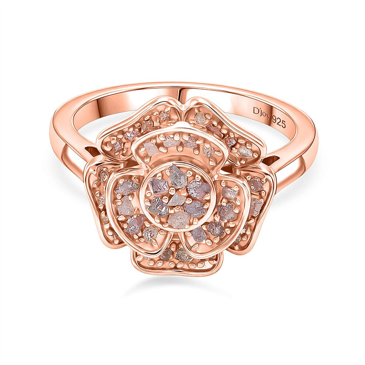 D'Joy Natural Pink Diamond Floral Ring in 18K Vermeil Rose Gold Plated Sterling Silver. Total Diamond Wt 0.50 Cts 8486389 1