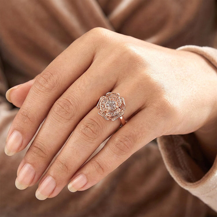 D'Joy Natural Pink Diamond Floral Ring in 18K Vermeil Rose Gold Plated Sterling Silver. Total Diamond Wt 0.50 Cts 8486389 2