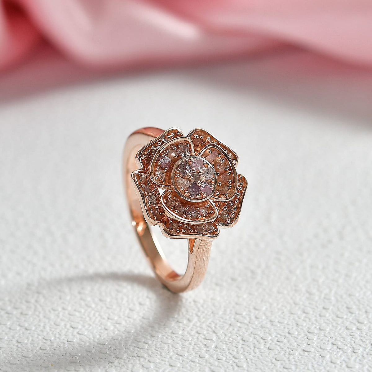 D'Joy Natural Pink Diamond Floral Ring in 18K Vermeil Rose Gold Plated Sterling Silver. Total Diamond Wt 0.50 Cts V32663551 3