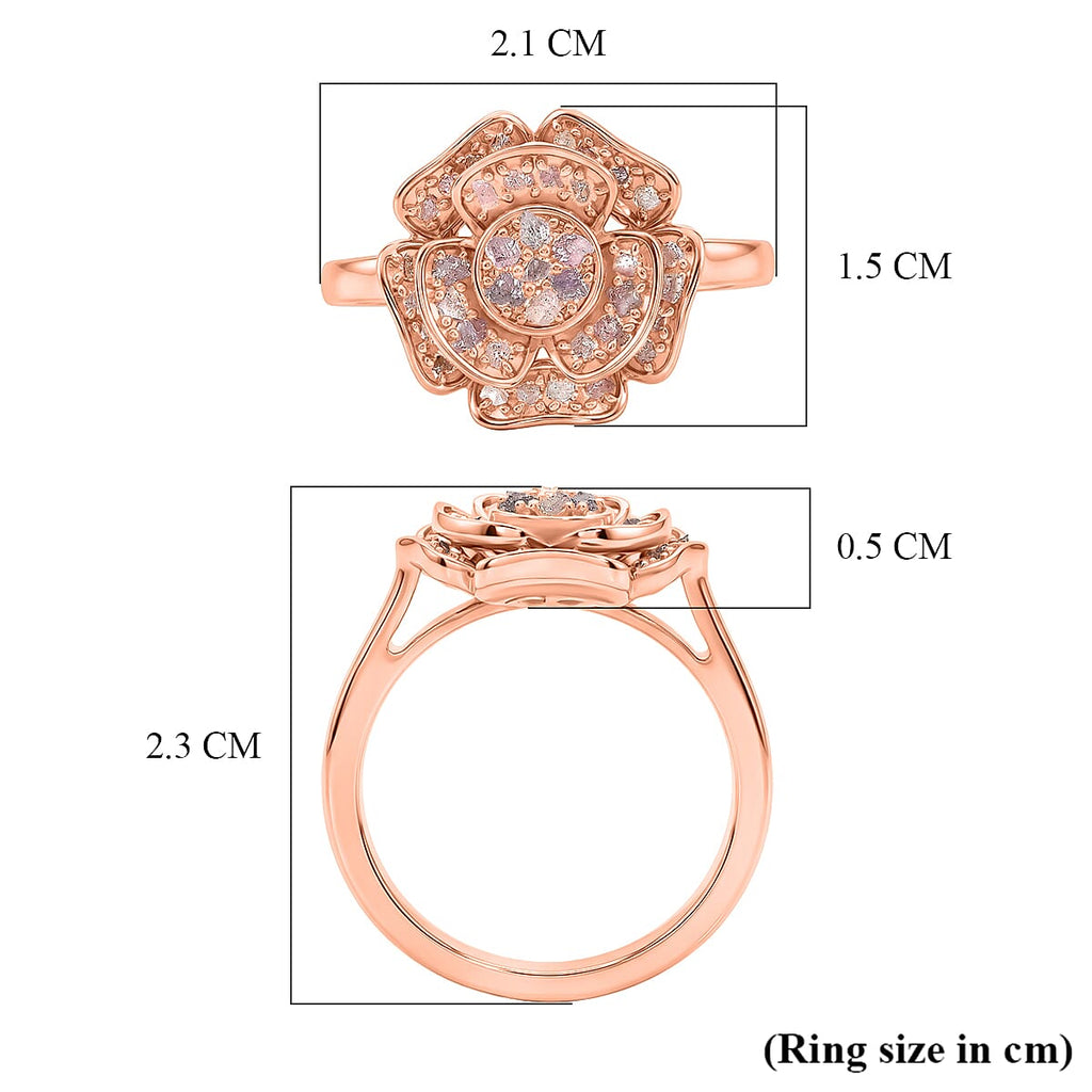D'Joy Natural Pink Diamond Floral Ring in 18K Vermeil Rose Gold Plated Sterling Silver. Total Diamond Wt 0.50 Cts