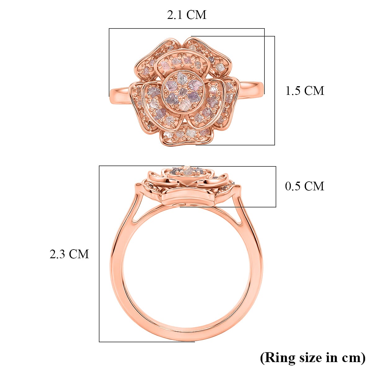 D'Joy Natural Pink Diamond Floral Ring in 18K Vermeil Rose Gold Plated Sterling Silver. Total Diamond Wt 0.50 Cts V32663551 6