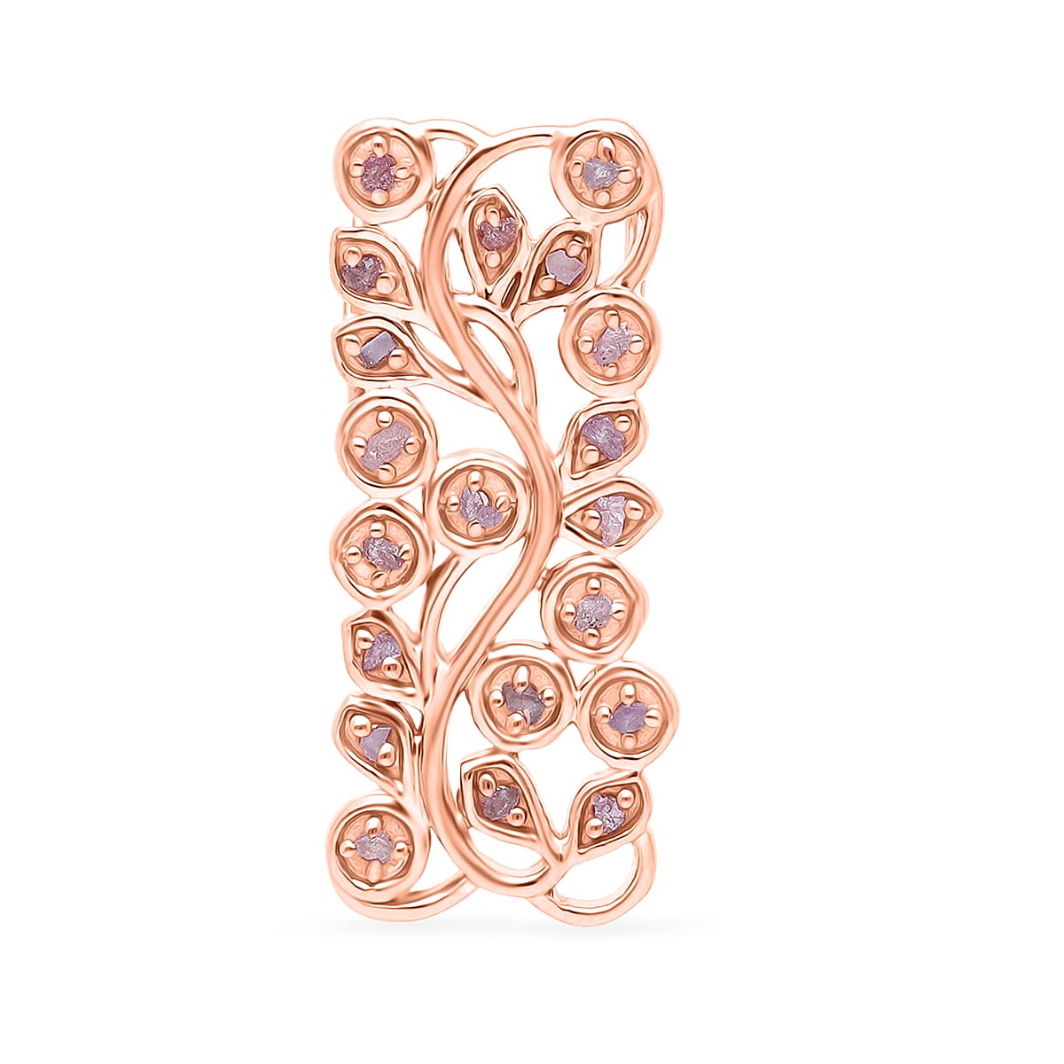 D'Joy Natural Pink Diamond Leaf Vine Pendant in 18K Vermeil Rose Gold Plated Sterling Silver 0.20 Cts 8501972 0