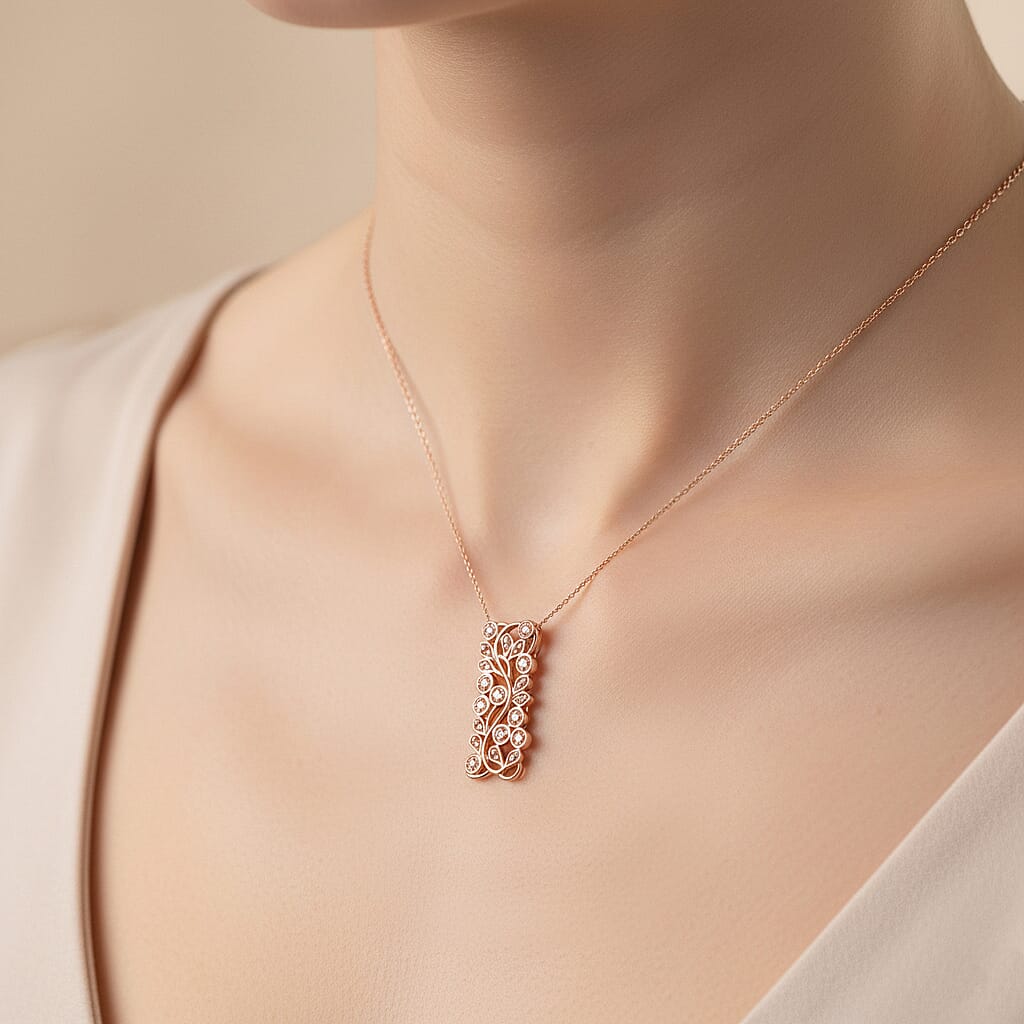 D'Joy Natural Pink Diamond Leaf Vine Pendant in 18K Vermeil Rose Gold Plated Sterling Silver 0.20 Cts 8501972 2