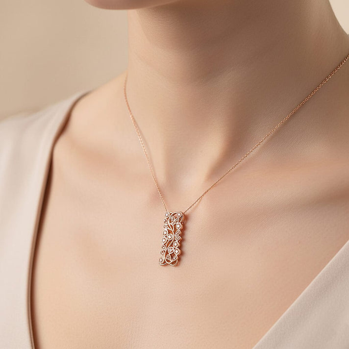 D'Joy Natural Pink Diamond Leaf Vine Pendant in 18K Vermeil Rose Gold Plated Sterling Silver 0.20 Cts 8501972 2
