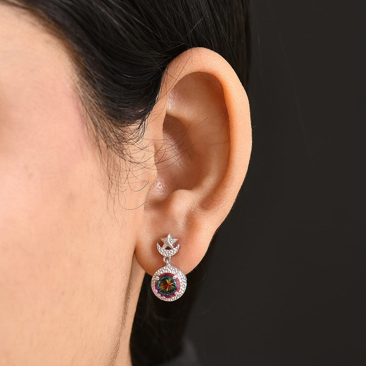 D'Joy Nebula Quartz Doublet Dangling Earring in Platinum Overlay Sterling Silver 3.34 Ct. 8369897 3