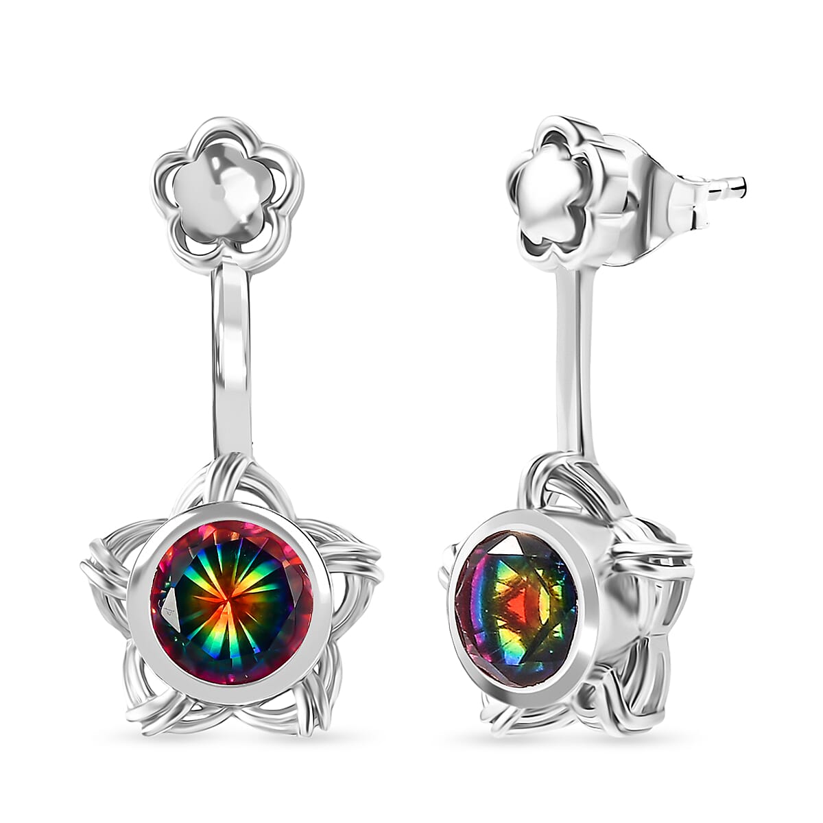 D'Joy Nebula Quartz Doublet Dangling Earring in Platinum Overlay Sterling Silver 3.34 Ct. 8369920 0