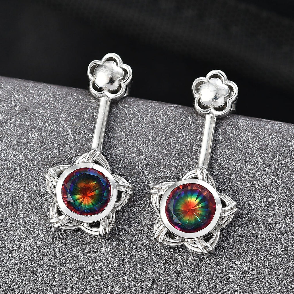 D'Joy Nebula Quartz Doublet Dangling Earring in Platinum Overlay Sterling Silver 3.34 Ct.