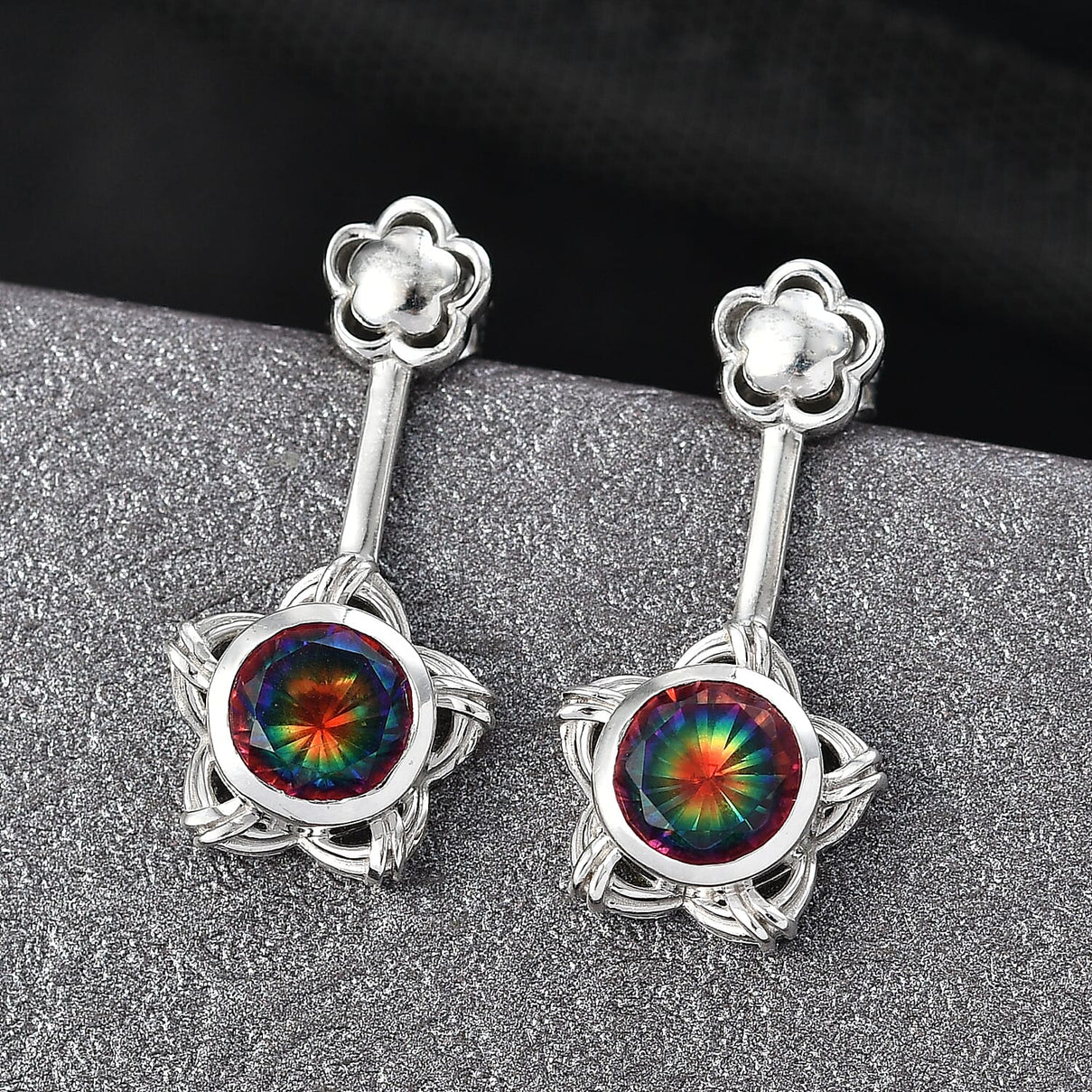 D'Joy Nebula Quartz Doublet Dangling Earring in Platinum Overlay Sterling Silver 3.34 Ct. 8369920 2
