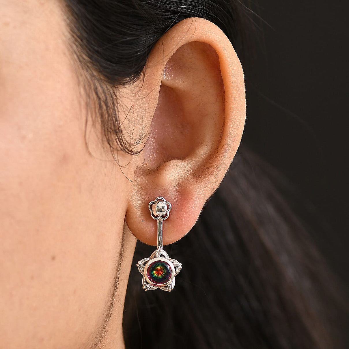 D'Joy Nebula Quartz Doublet Dangling Earring in Platinum Overlay Sterling Silver 3.34 Ct. 8369920 3
