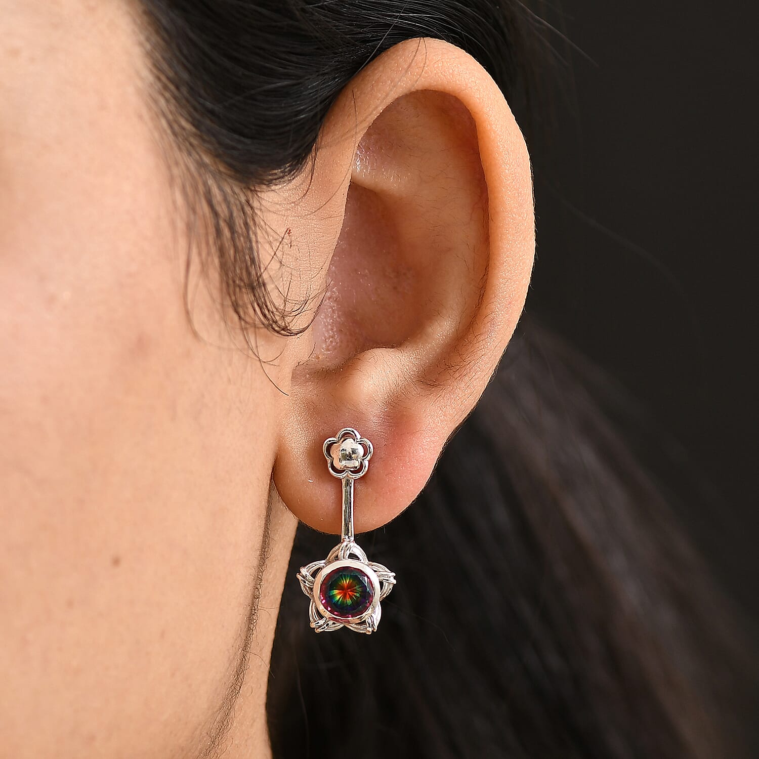 D'Joy Nebula Quartz Doublet Dangling Earring in Platinum Overlay Sterling Silver 3.34 Ct. 8369920 3