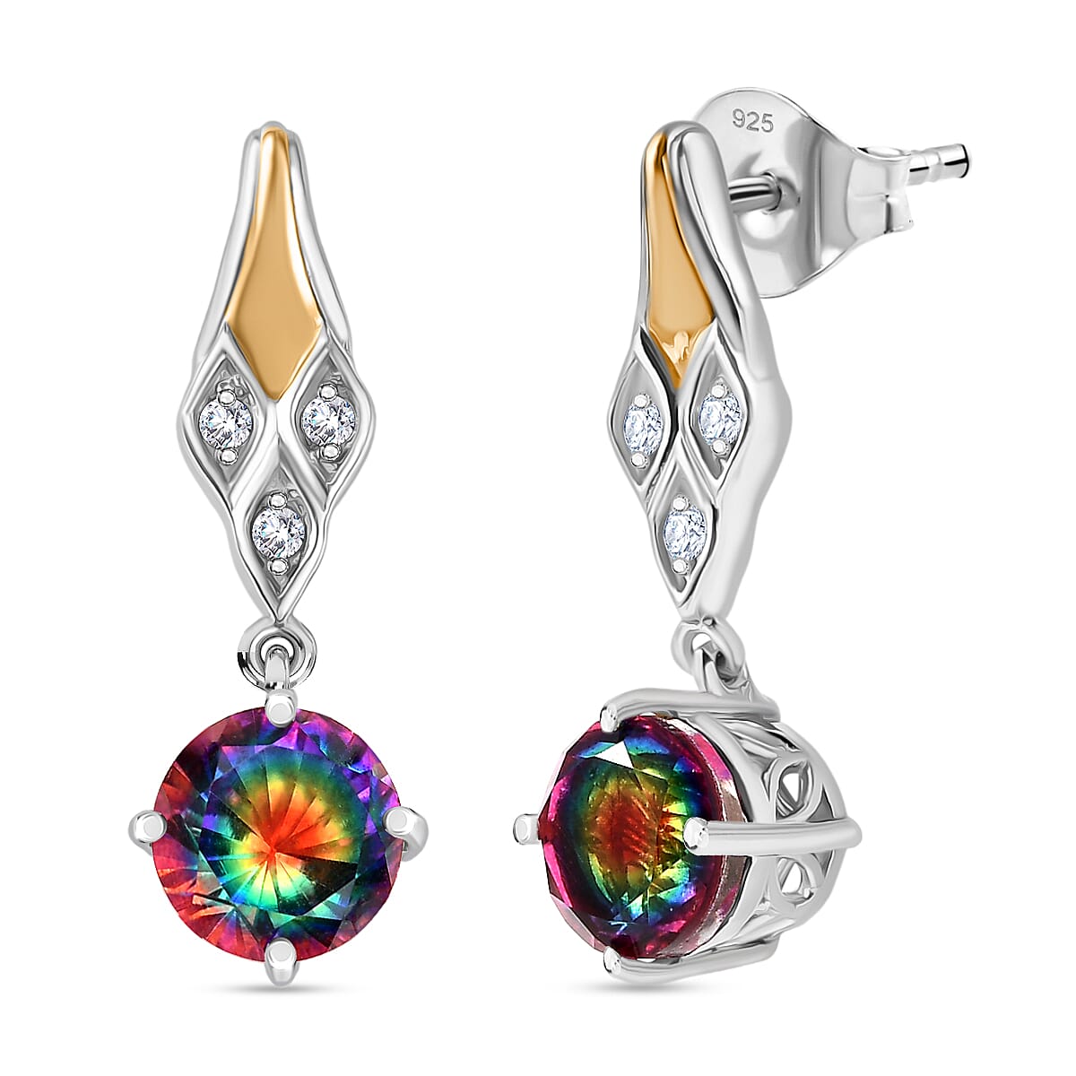 D'Joy Nebula Quartz Doublet &amp; White Zircon Dangling Earring in Platinum &amp; Yellow Gold Plated Sterling Silver 3.46 Ct. 8369962 0