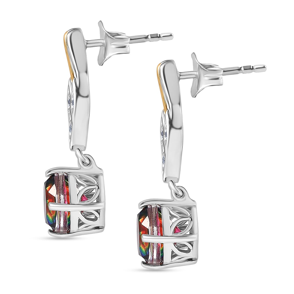 D'Joy Nebula Quartz Doublet &amp; White Zircon Dangling Earring in Platinum &amp; Yellow Gold Plated Sterling Silver 3.46 Ct. 8369962 4