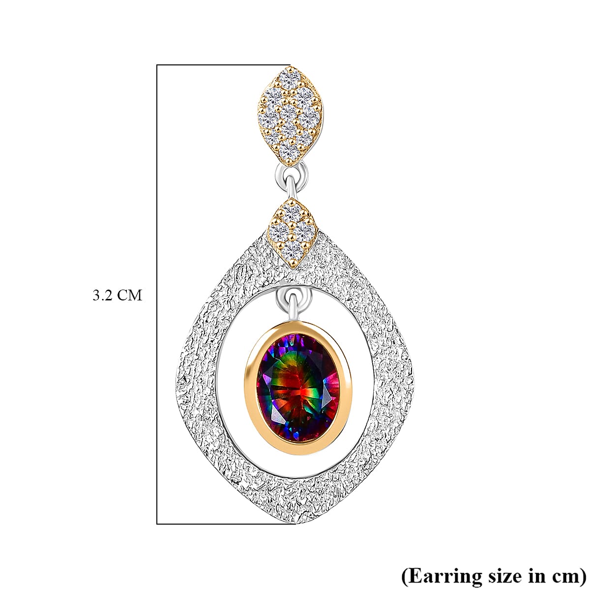 D'Joy Nebula Quartz Doublet, White Zircon Dangling Earring in Platinum &amp; Yellow Gold Plated Sterling Silver 3.41 Ct. 8370105 6