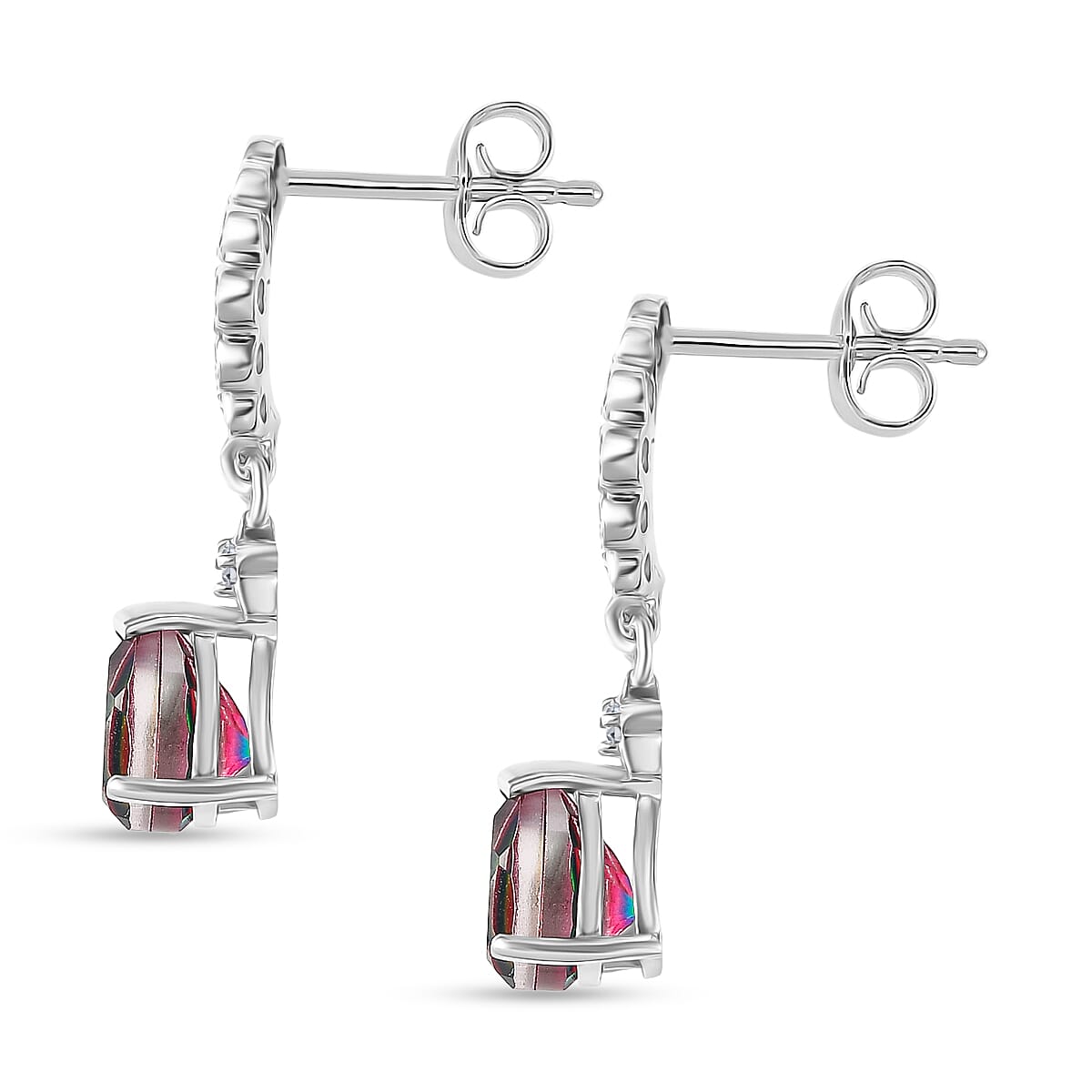 D'Joy Nebula Quartz Doublet, White Zircon Dangling Earring in Platinum Overlay Sterling Silver 2.19 Ct. 8369902 4