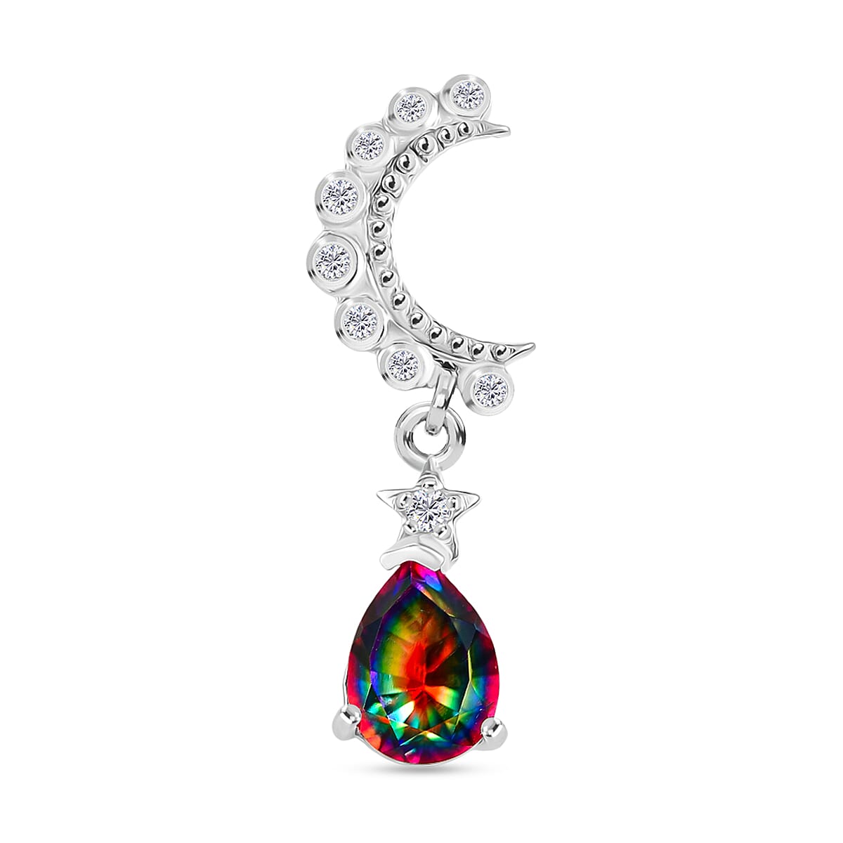 D'Joy Nebula Quartz Doublet, White Zircon Dangling Earring in Platinum Overlay Sterling Silver 2.19 Ct. 8369902 6