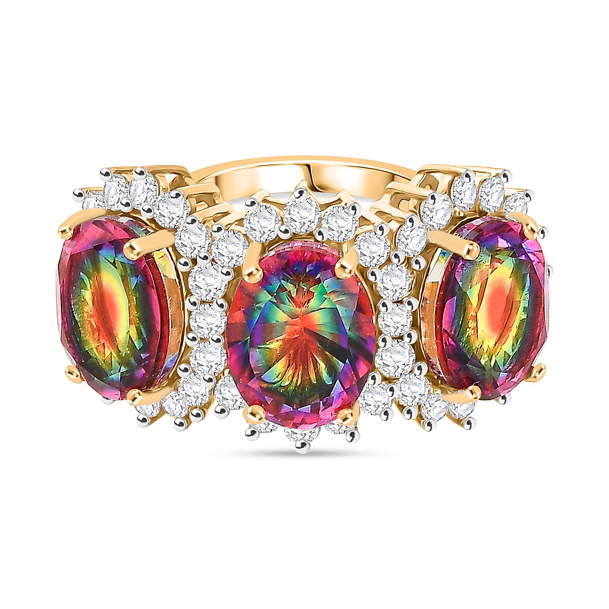 D'Joy Nebula Quartz Doublet &amp; White Zircon Trilogy Halo Ring in 18K Yellow Gold Plated Sterling Silver 7.65 Ct. 8370015 0