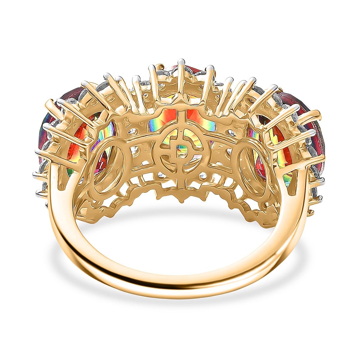 D'Joy Nebula Quartz Doublet &amp; White Zircon Trilogy Halo Ring in 18K Yellow Gold Plated Sterling Silver 7.65 Ct. 8370015 5