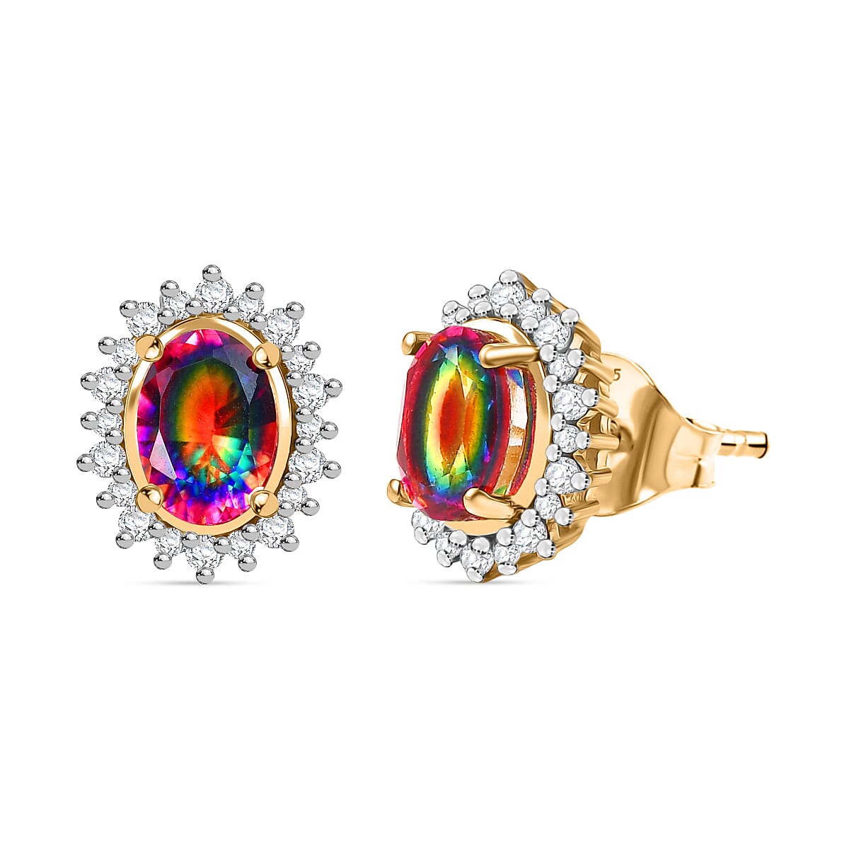 D'Joy Nebula Quartz Doublet &amp; White Zircon Halo Push Post Earring in Yellow Gold Plated Sterling Silver 2.44 Ct. 8370069 0