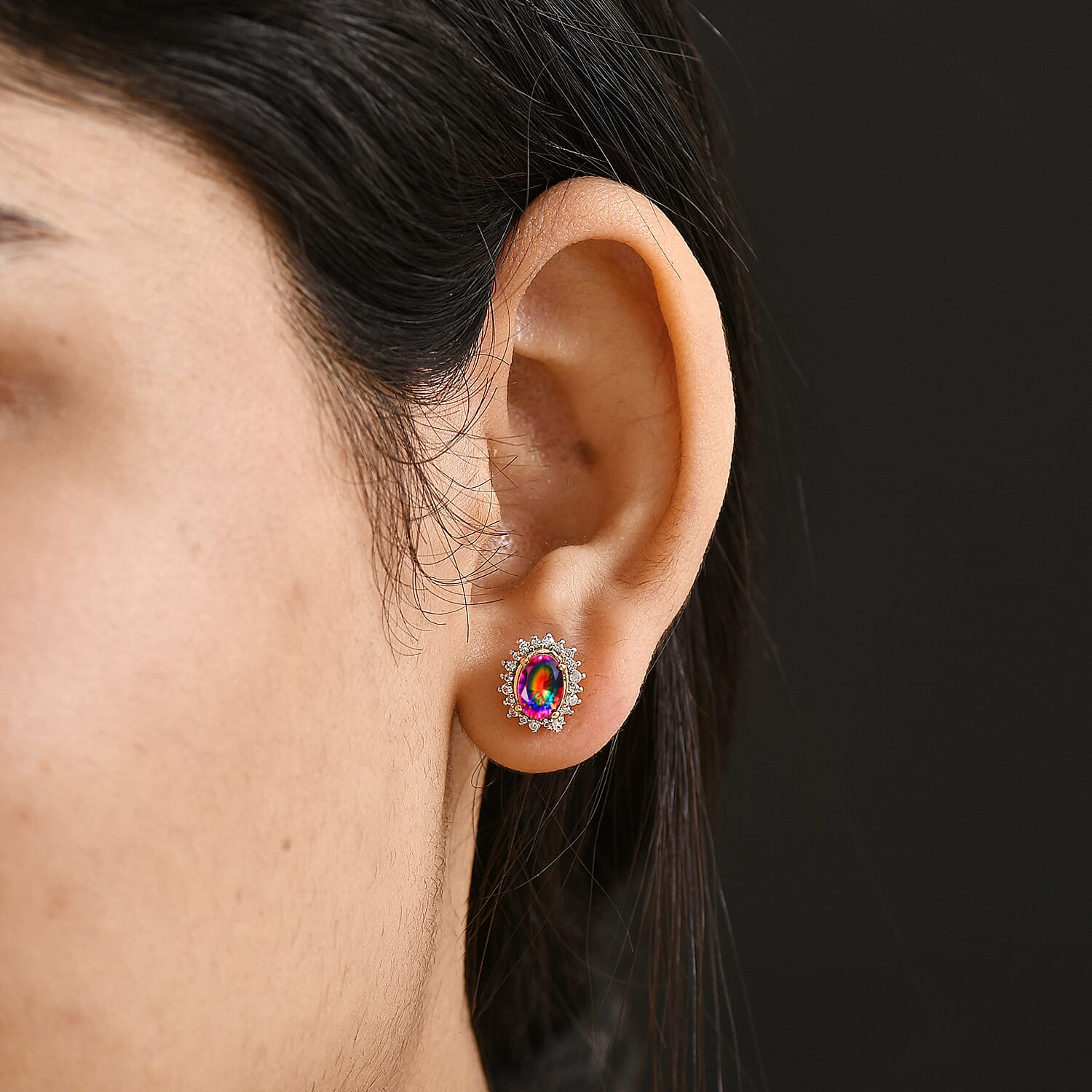 D'Joy Nebula Quartz Doublet &amp; White Zircon Halo Push Post Earring in Yellow Gold Plated Sterling Silver 2.44 Ct. 8370069 3