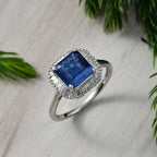 HEIR TO KASHMIR SAPPHIRE - Nilamani & White Diamond Ring in Rhodium Overlay Sterling Silver 3.07 Ct.