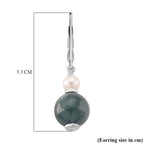 D'Joy Natural Jadeite & Fresh Water Pearl Drop Lever Back Earring in Rhodium Overlay Sterling Silver 16.40 Ct.
