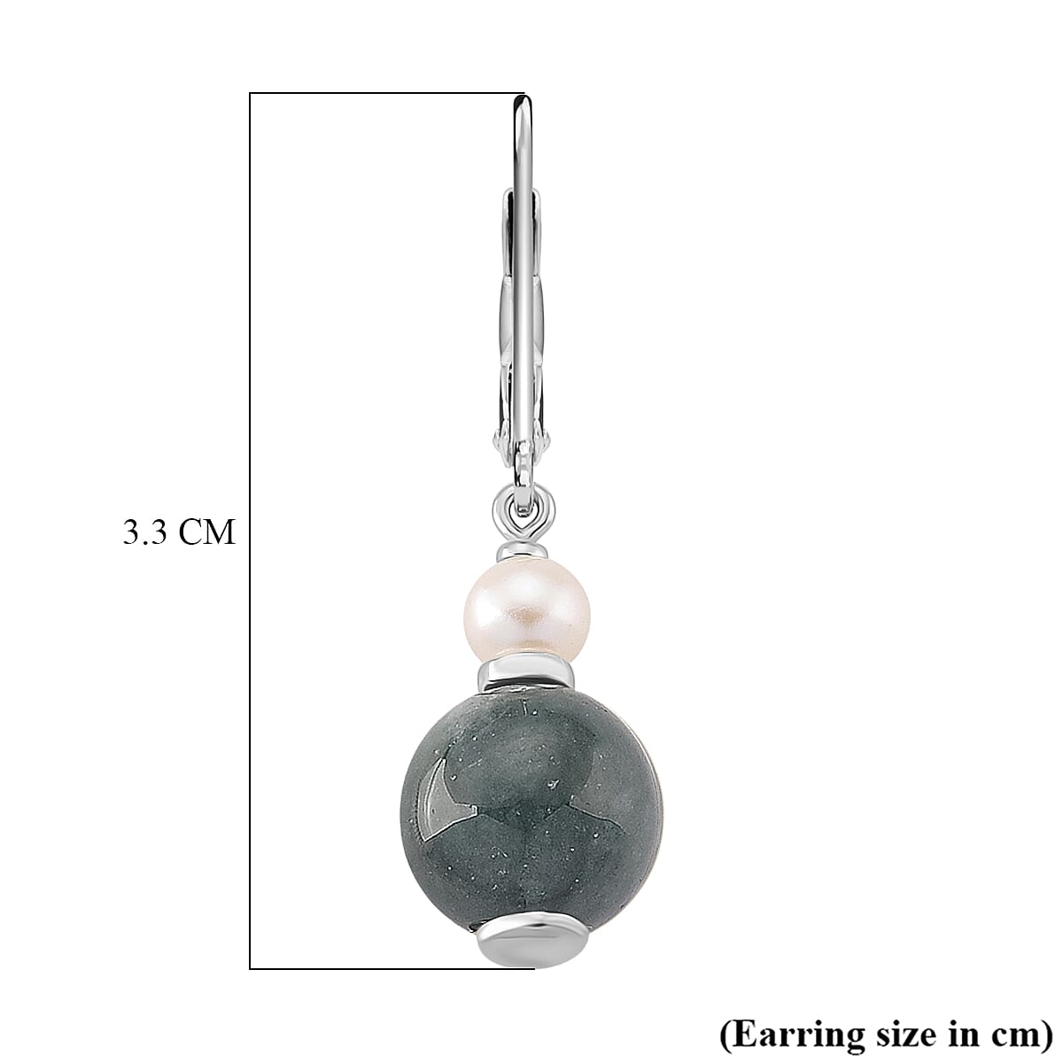 D'Joy Natural Jadeite &amp; Fresh Water Pearl Drop Lever Back Earring in Rhodium Overlay Sterling Silver 16.40 Ct. 8422061 5