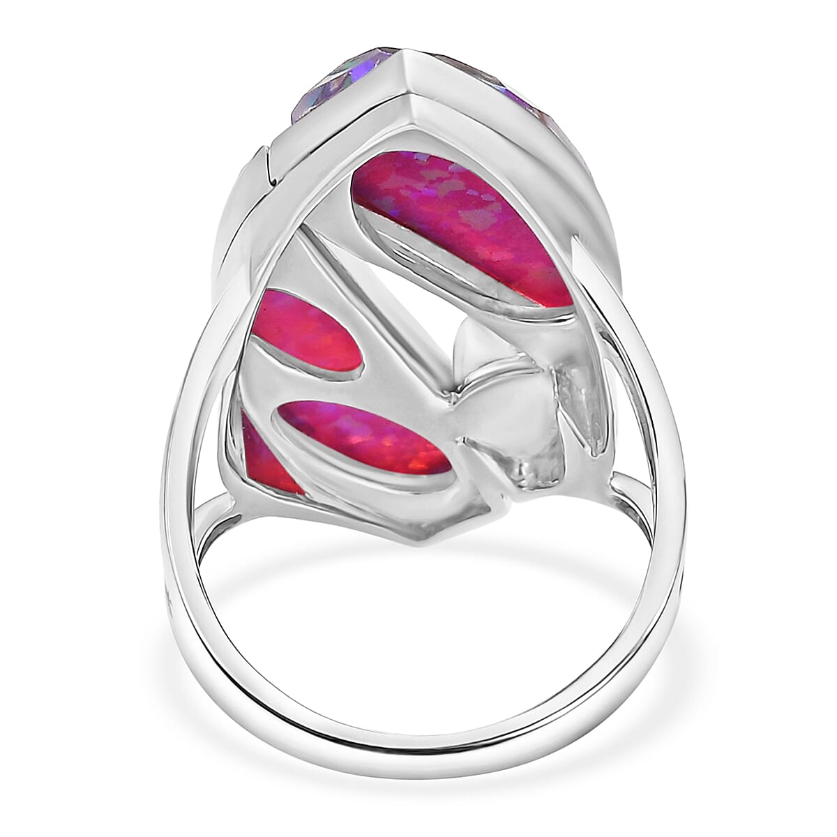 Sajen Silver - Opal Doublet, Rainbow Lavender Boho Ring in Rhodium Overlay Sterling Silver 10.12 Ct. 8364181 4