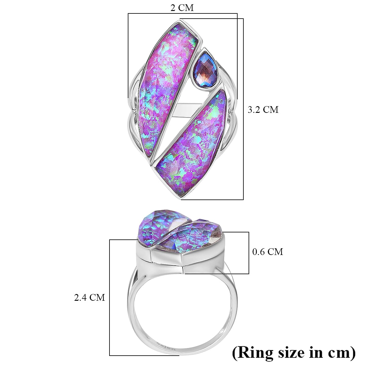 Sajen Silver - Opal Doublet, Rainbow Lavender Boho Ring in Rhodium Overlay Sterling Silver 10.12 Ct. 8364181 5