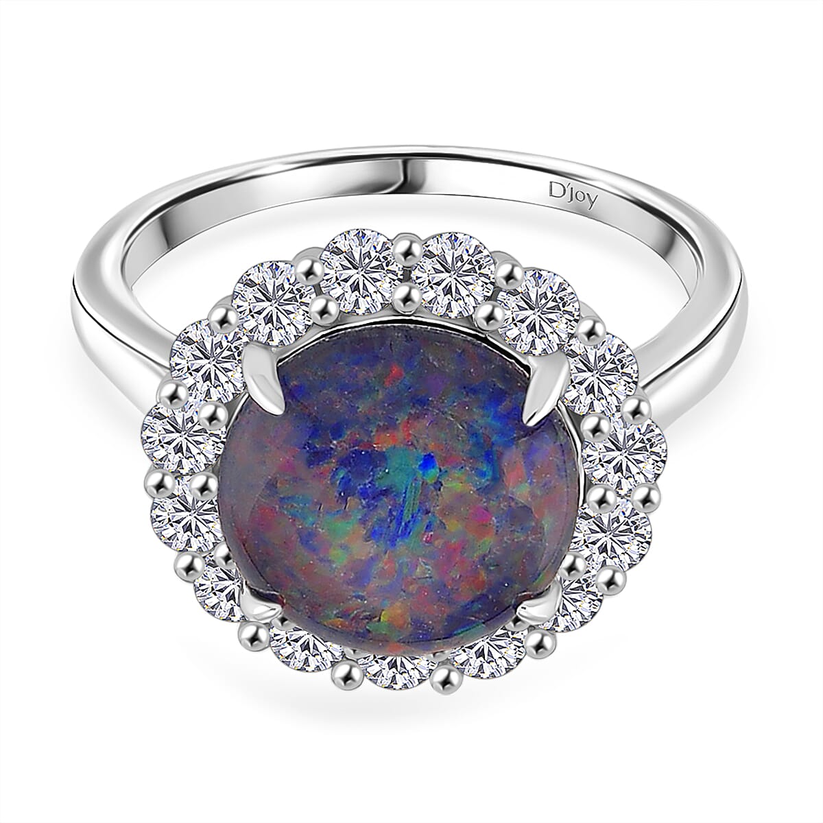 D'Joy Australian Boulder Opal, Moissanite Halo Ring in Rhodium Overlay Sterling Silver 3.40 Ct. V32635838 0