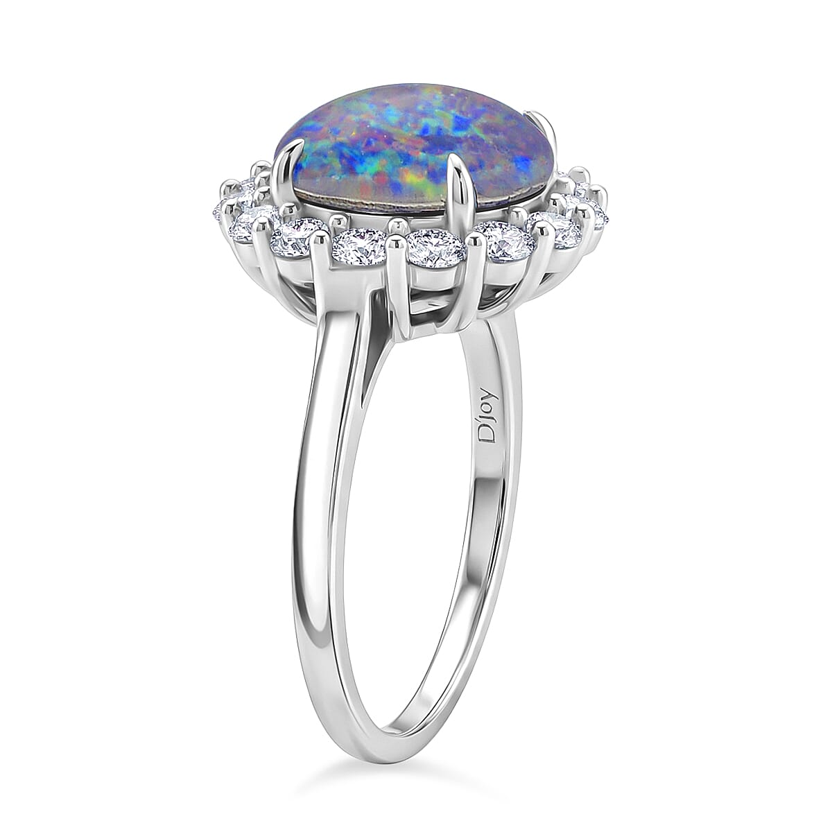 D'Joy Australian Boulder Opal, Moissanite Halo Ring in Rhodium Overlay Sterling Silver 3.40 Ct. V32635838 4