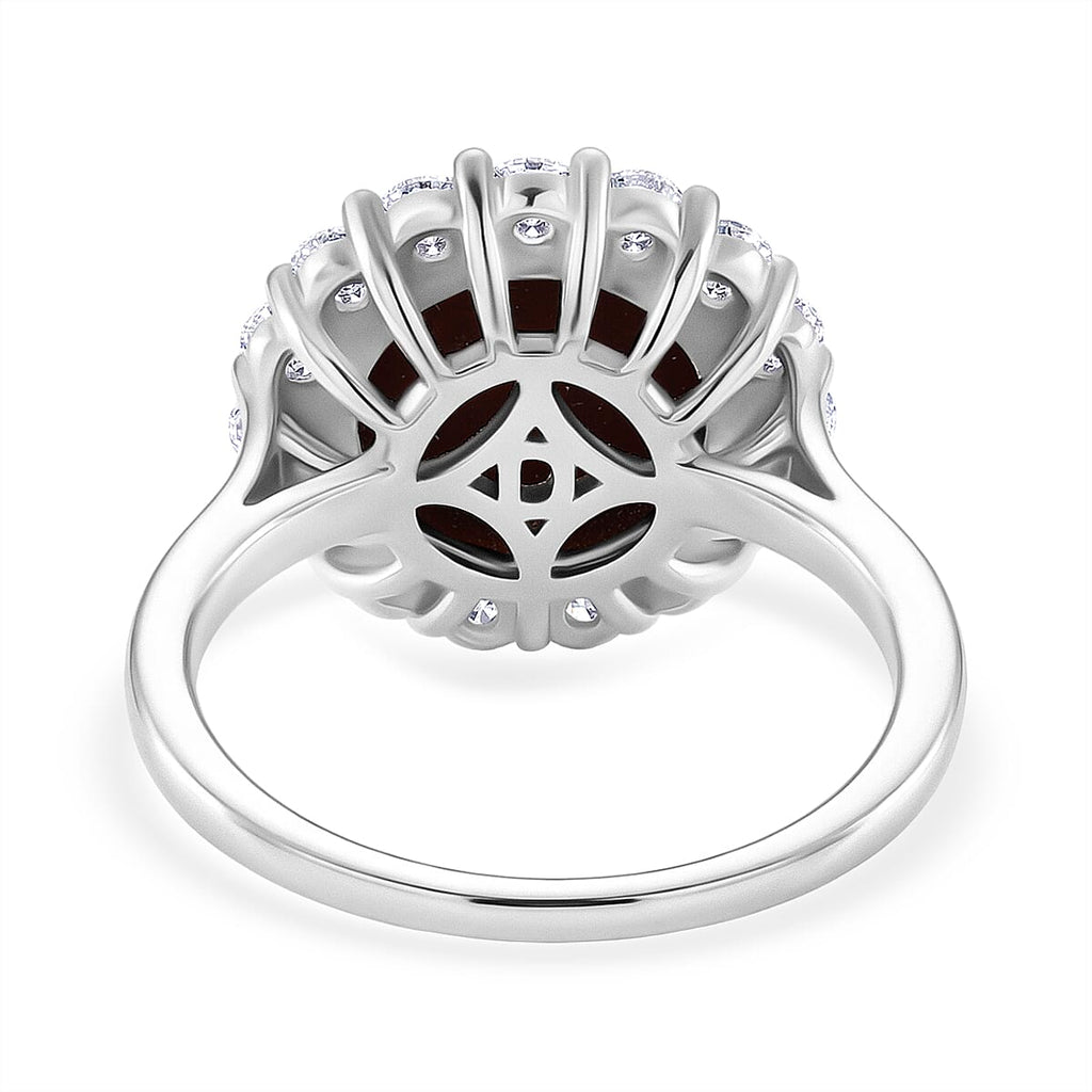D'Joy Australian Boulder Opal  & Moissanite Halo Ring in Rhodium Overlay Sterling Silver 3.40 Ct.