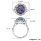 D'Joy Australian Boulder Opal  & Moissanite Halo Ring in Rhodium Overlay Sterling Silver 3.40 Ct.