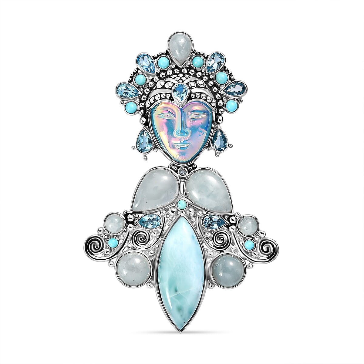 Sajen Silver- Optic Fiber Pink Pearl Coating & Multi Gemstones Pendant in Rhodium Overlay Sterling Silver 29.36 Ct