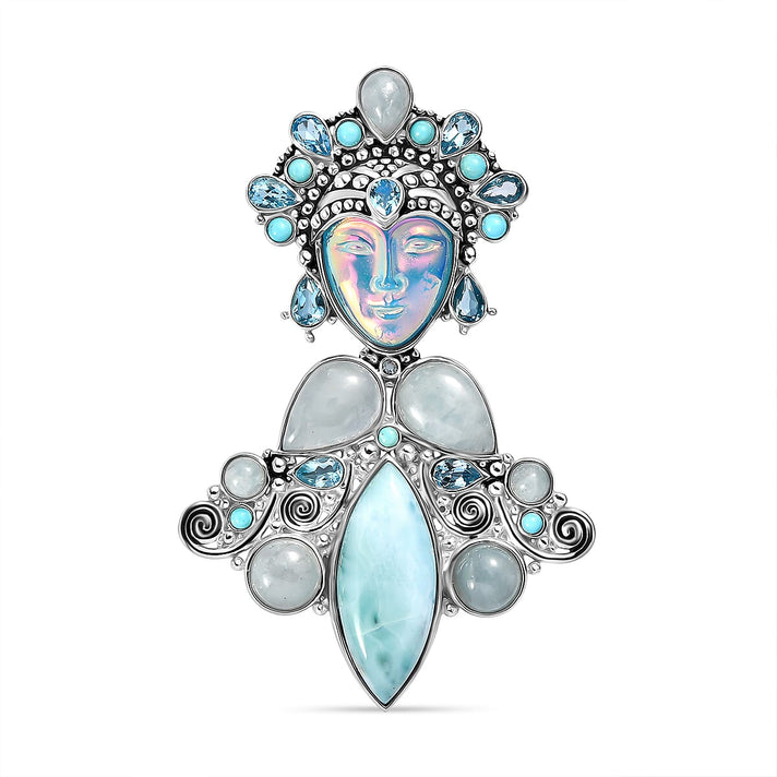 Sajen Silver- Optic Fibre Pink Pearl Coating &amp; Multi Gemstones Goddess Pendant in Rhodium Overlay Sterling Silver 29.36 Ct. 8364076 1