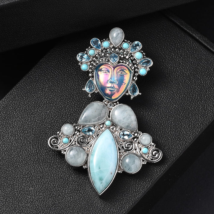 Sajen Silver- Optic Fibre Pink Pearl Coating &amp; Multi Gemstones Goddess Pendant in Rhodium Overlay Sterling Silver 29.36 Ct. 8364076 2
